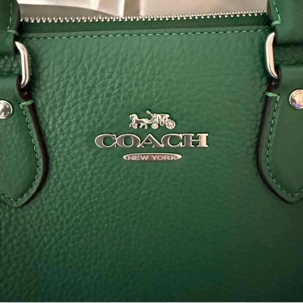 💚Coach NWT Shamrock Green Satchel with crossbody strap and silver hardware - Picture 8 of 9